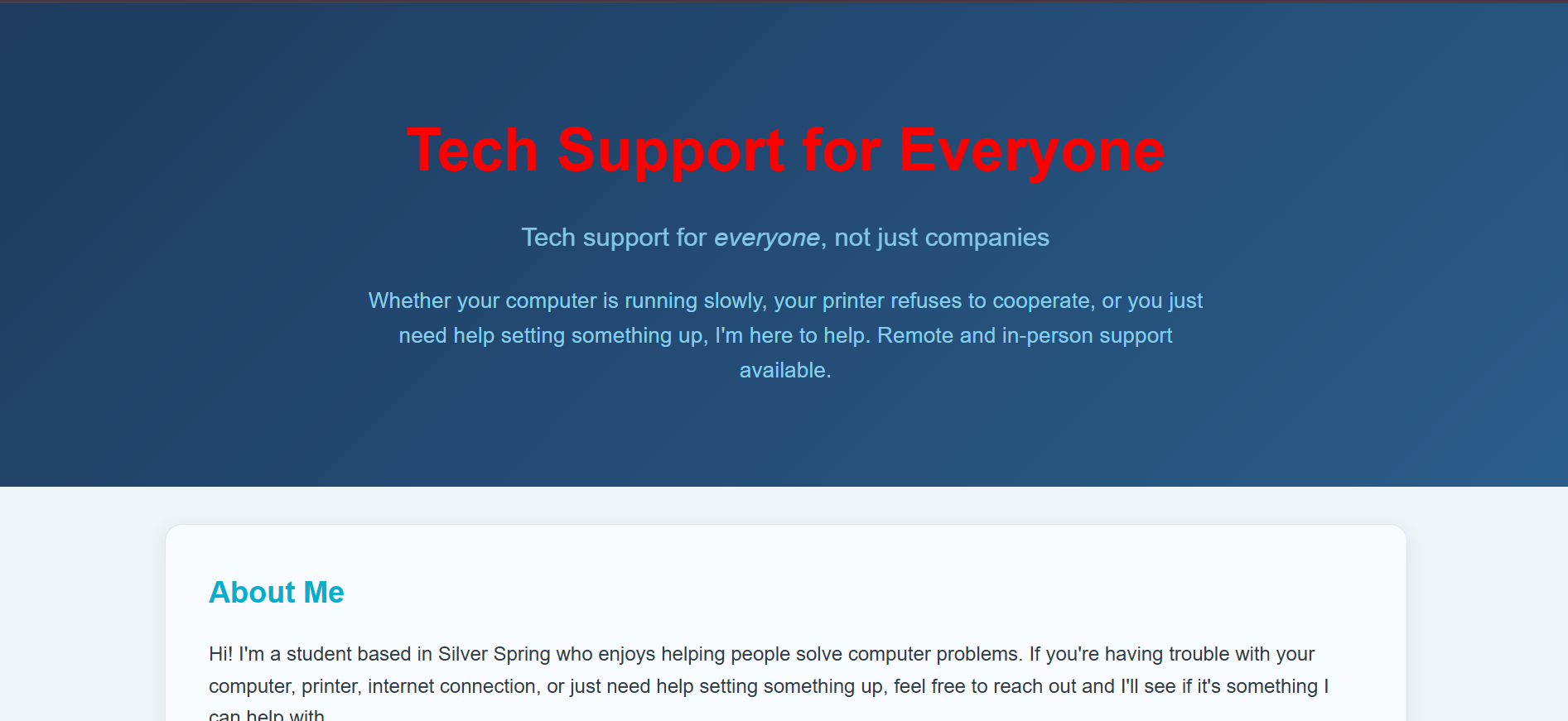 Tech Support For Everyone — original hero, red on dark blue